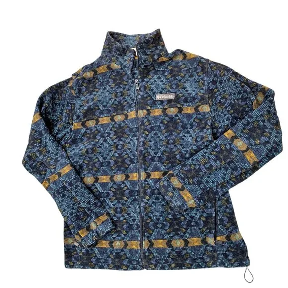 Columbia Steens Jacket Southwest Aztec Tribal Zip Up Fleece Blue Mens Sz L Large - Picture 2 of 13